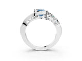 White gold Bezel Set Fancy Blue Emerald Cut Diamond Split Shank Ring_3