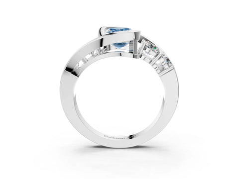 White gold Bezel Set Fancy Blue Emerald Cut Diamond Split Shank Ring_3