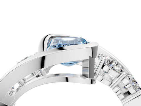 White gold Bezel Set Fancy Blue Emerald Cut Diamond Split Shank Ring_4