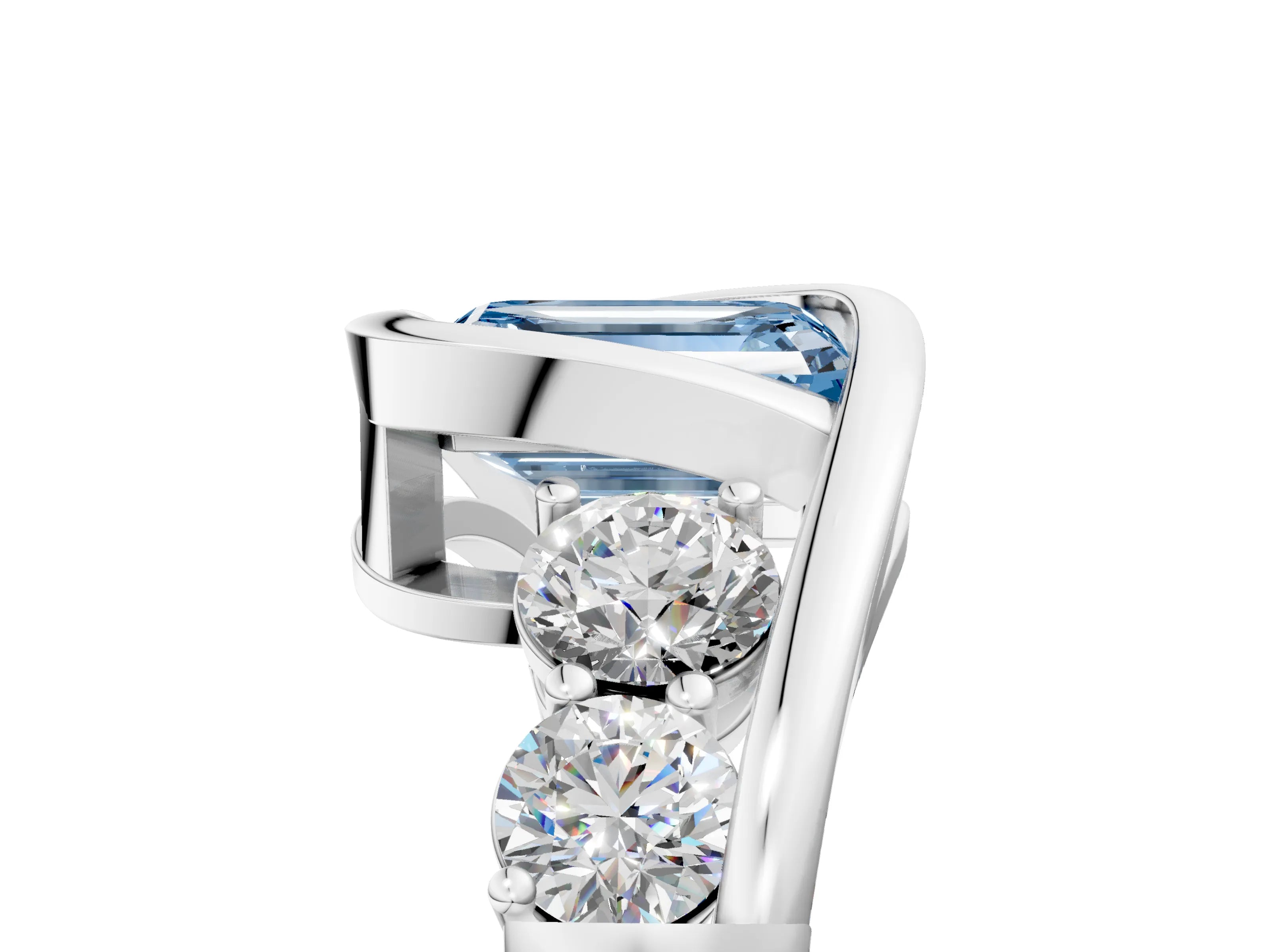 White gold Bezel Set Fancy Blue Emerald Cut Diamond Split Shank Ring_5
