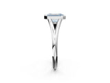 White gold Bezel Set Fancy Blue Emerald  Cut Solitaire Ring with Tapered Band 2