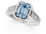 White gold Bezel Set Fancy Blue Emerald  Diamond Milgrain Pave Engagement Ring_34