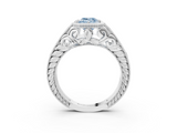 White gold Bezel Set Fancy Blue Emerald  Diamond Milgrain Pave Engagement Ring_35