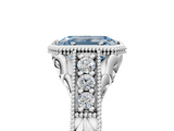 White gold Bezel Set Fancy Blue Emerald  Diamond Milgrain Pave Engagement Ring_39