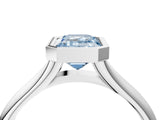 White gold Bezel Set Fancy Blue Emerald  Solitaire Diamond Ring with Smooth Band 4