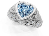 White gold Bezel Set Fancy Blue Heart Cut Diamond Milgrain Band Ring_1