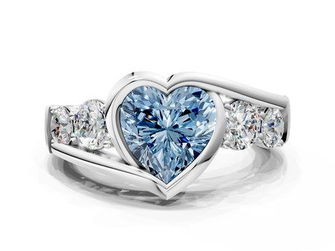 White gold Bezel Set Fancy Blue Heart Cut Diamond Split Shank Ring_12