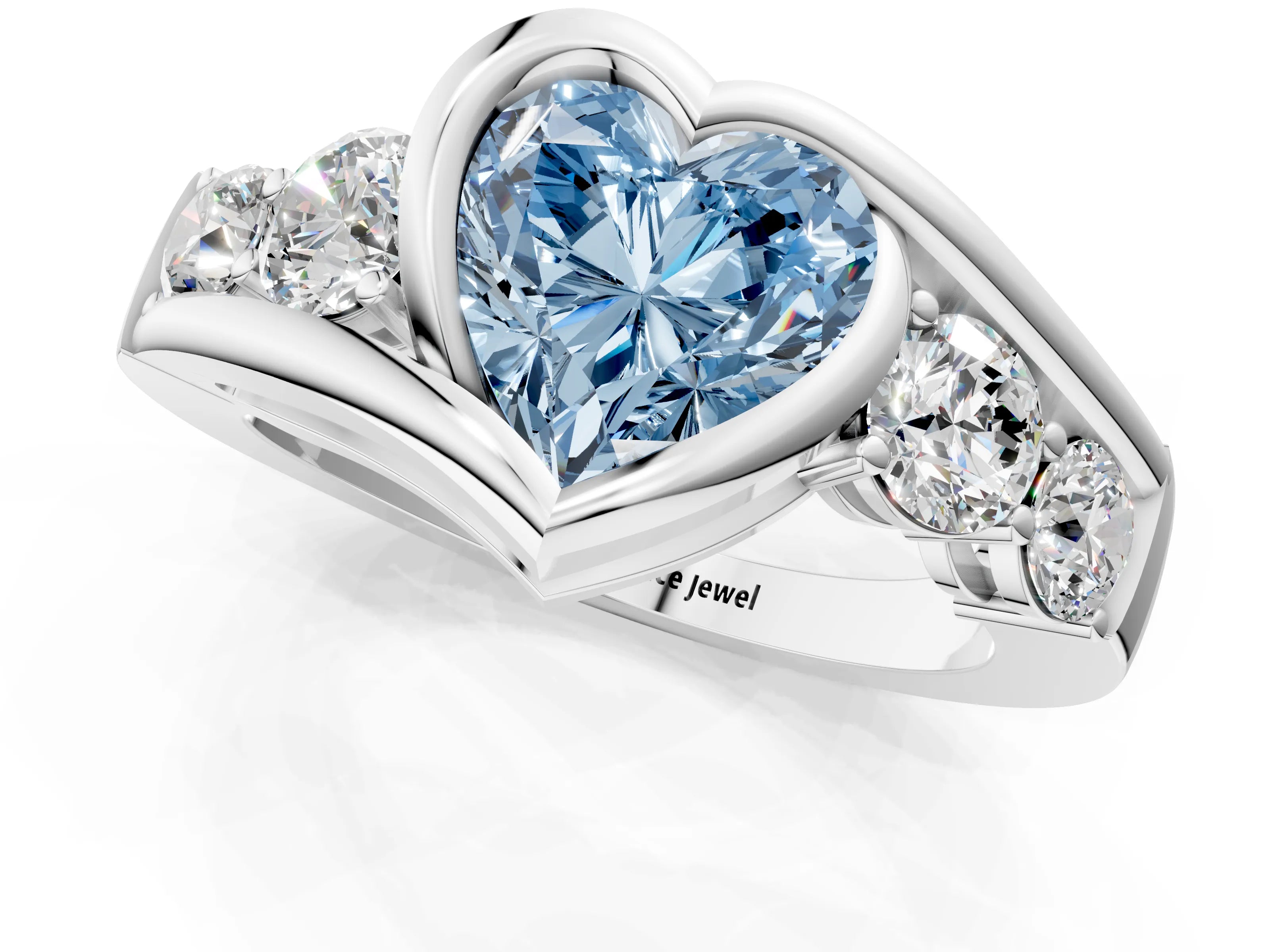 White gold Bezel Set Fancy Blue Heart Cut Diamond Split Shank Ring_1