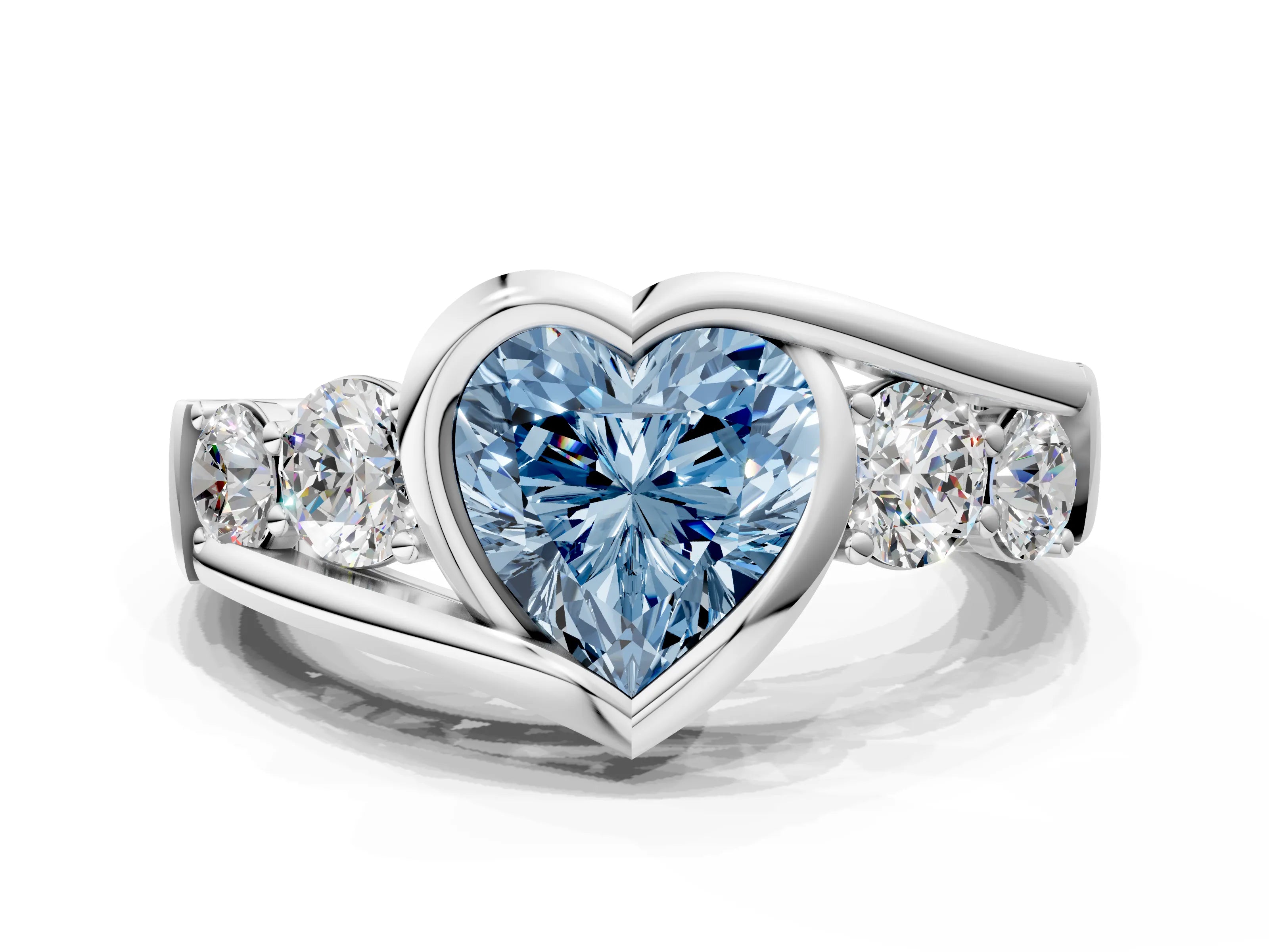 White gold Bezel Set Fancy Blue Heart Cut Diamond Split Shank Ring_30