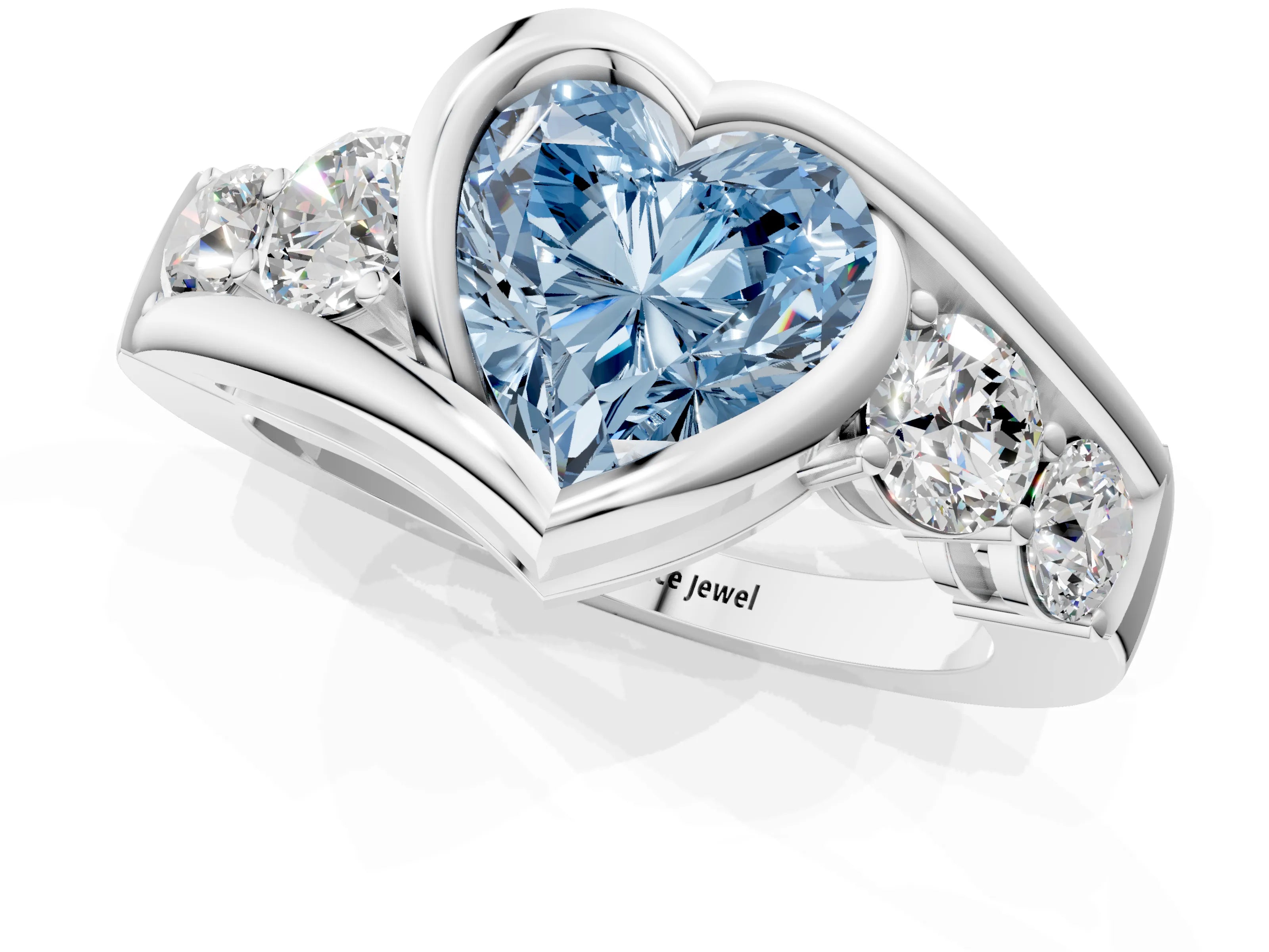 White gold Bezel Set Fancy Blue Heart Cut Diamond Split Shank Ring_31