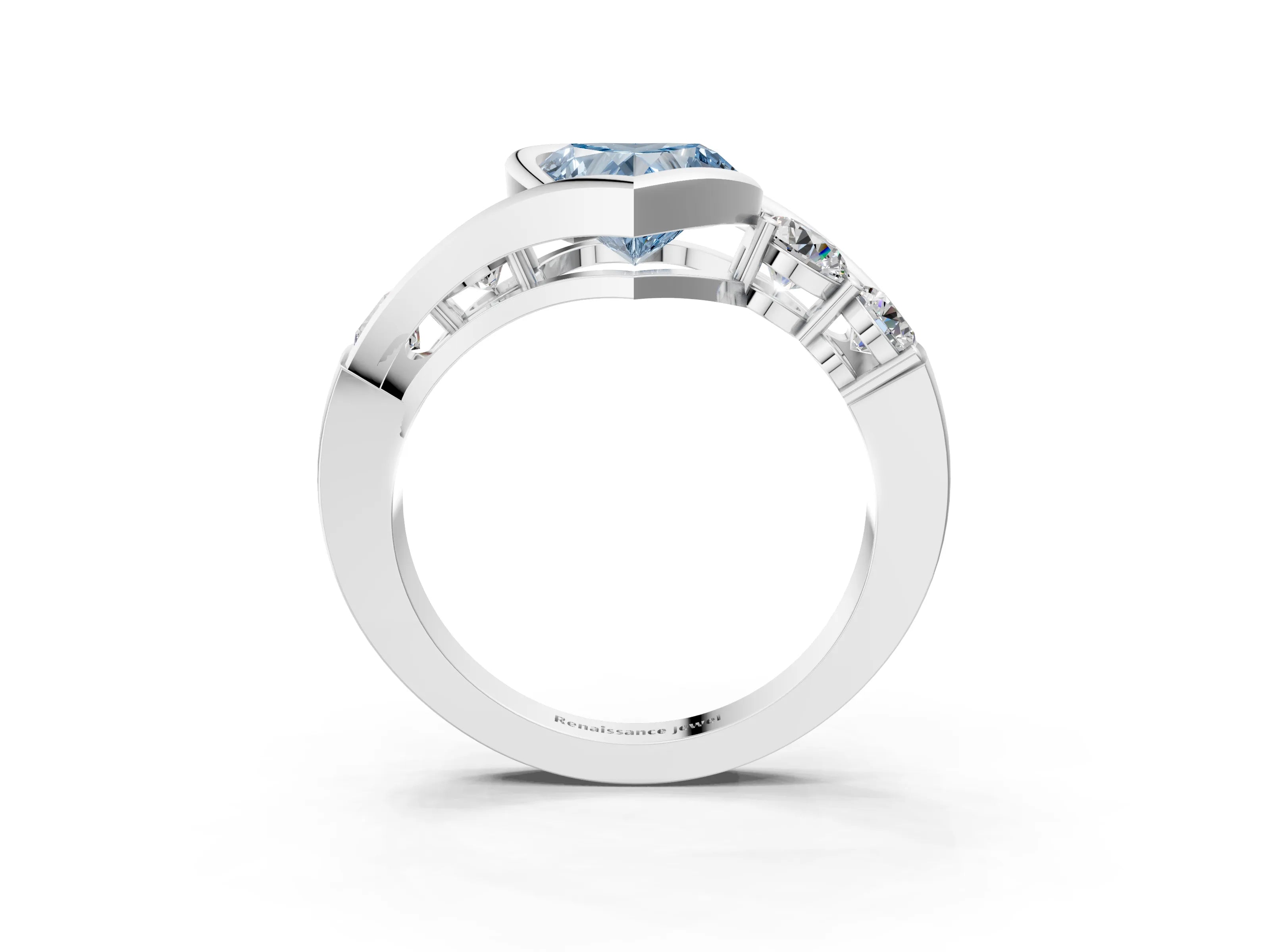 White gold Bezel Set Fancy Blue Heart Cut Diamond Split Shank Ring_3