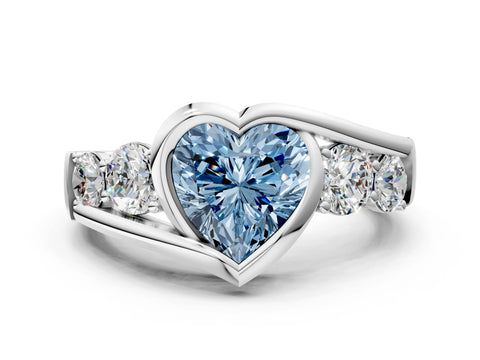 White gold Bezel Set Fancy Blue Heart Cut Diamond Split Shank Ring_48