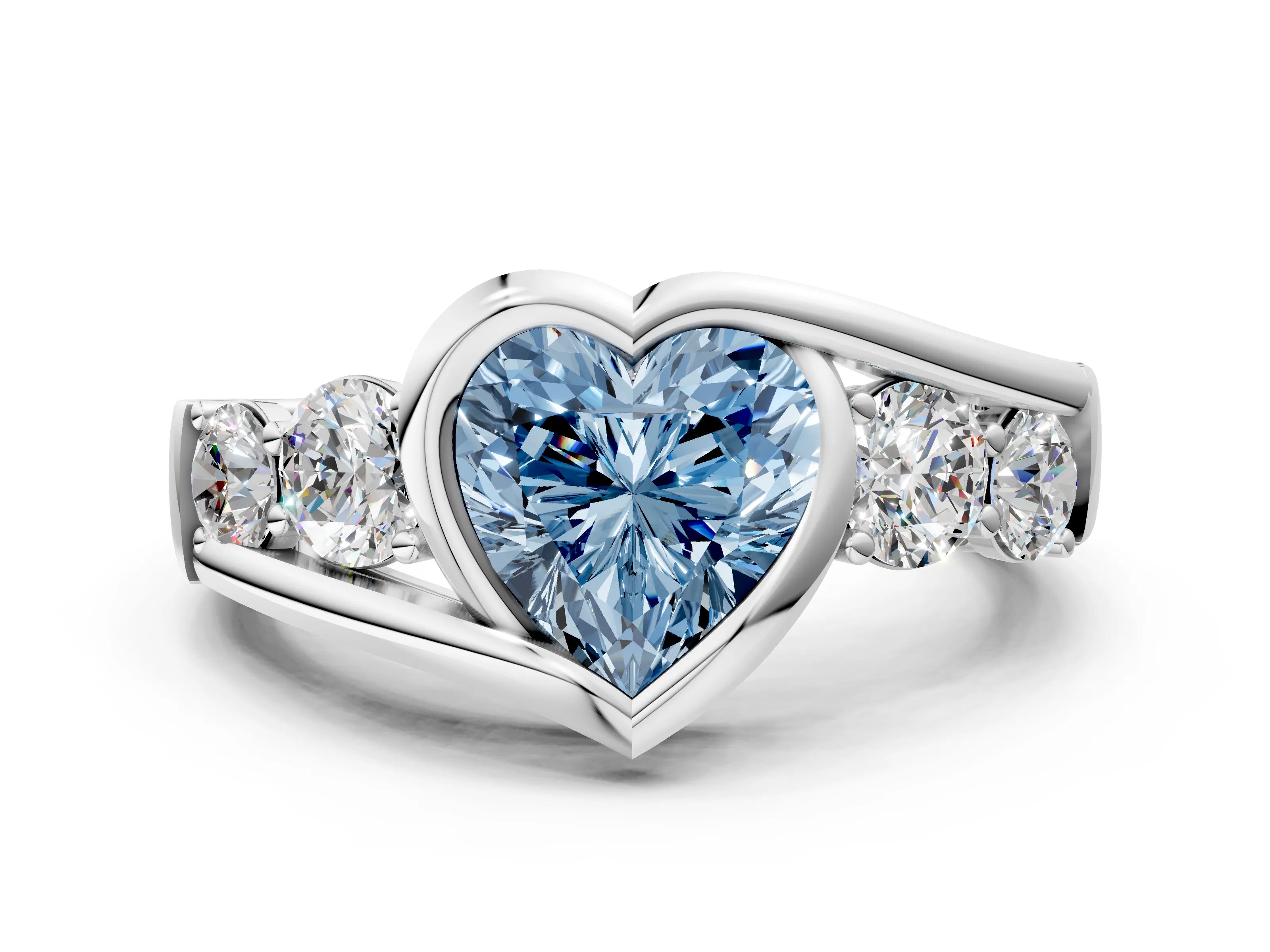 White gold Bezel Set Fancy Blue Heart Cut Diamond Split Shank Ring_49