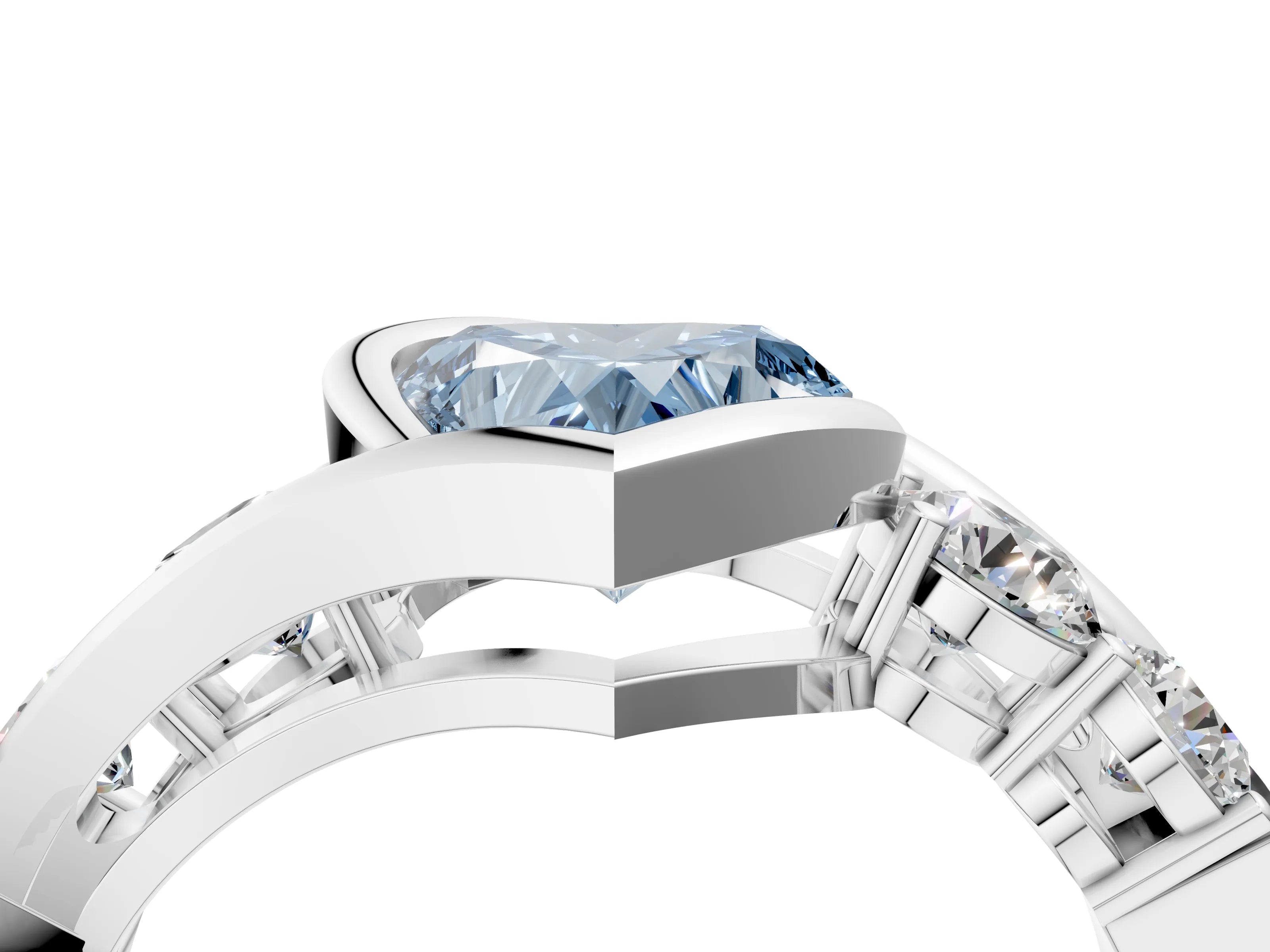 White gold Bezel Set Fancy Blue Heart Cut Diamond Split Shank Ring_4