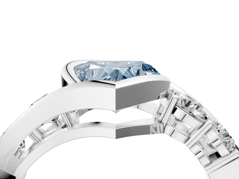 White gold Bezel Set Fancy Blue Heart Cut Diamond Split Shank Ring_4