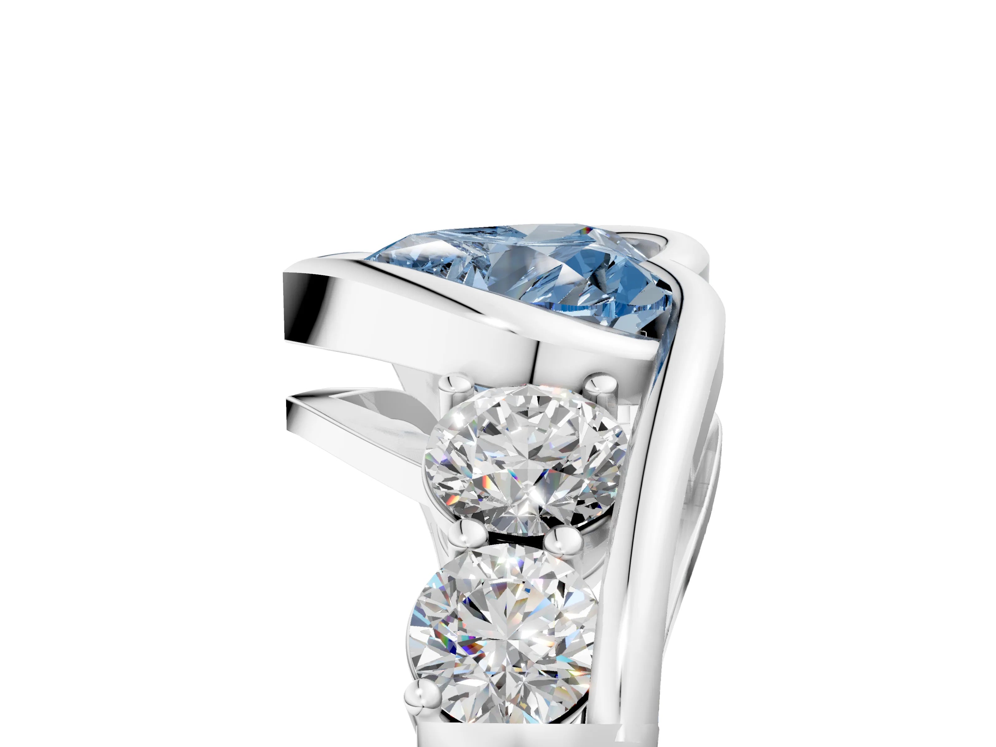 White gold Bezel Set Fancy Blue Heart Cut Diamond Split Shank Ring_5