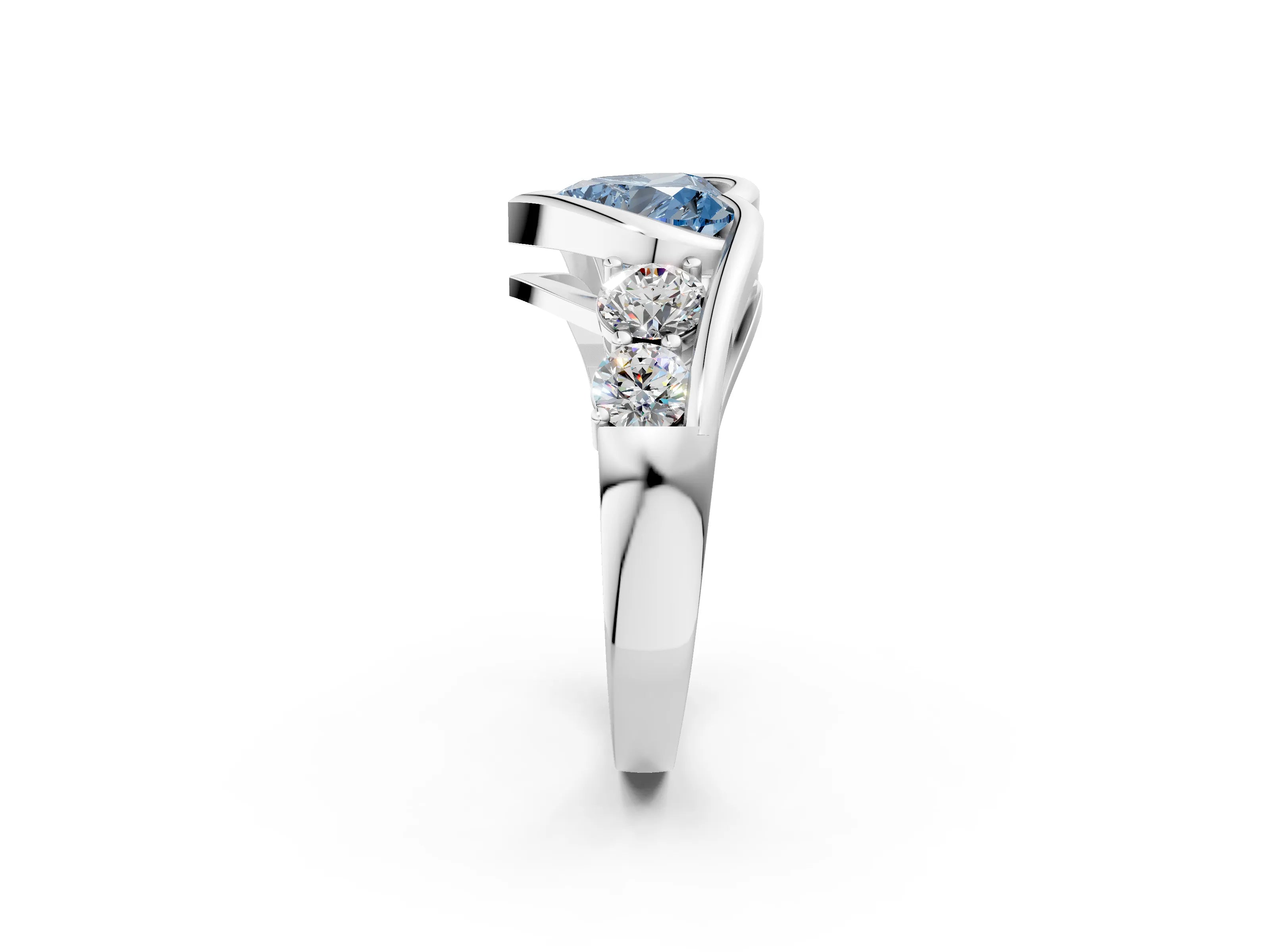 White gold Bezel Set Fancy Blue Heart Cut Diamond Split Shank Ring_50