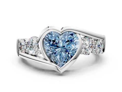 White gold Bezel Set Fancy Blue Heart Cut Diamond Split Shank Ring