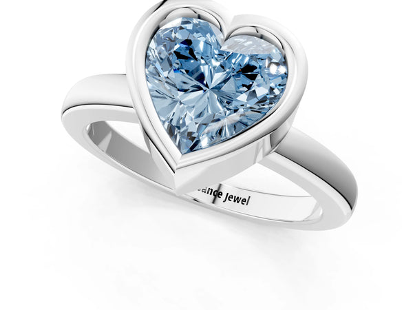 White gold Bezel Set Fancy Blue Heart Cut Solitaire Engagement Ring with Classic Band