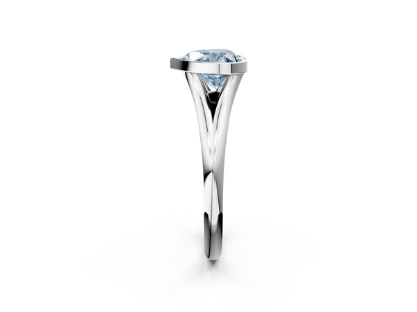 White gold Bezel Set Fancy Blue Heart  Cut Solitaire Ring with Tapered Band