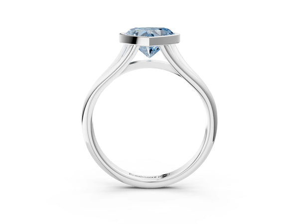 White gold Bezel Set Fancy Blue Heart  Cut Solitaire Ring with Tapered Band