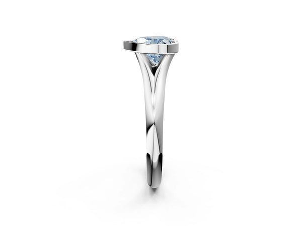 White gold Bezel Set Fancy Blue Heart  Solitaire Diamond Ring with Smooth Band