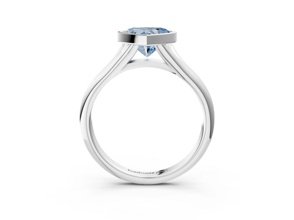 White gold Bezel Set Fancy Blue Heart  Solitaire Diamond Ring with Smooth Band