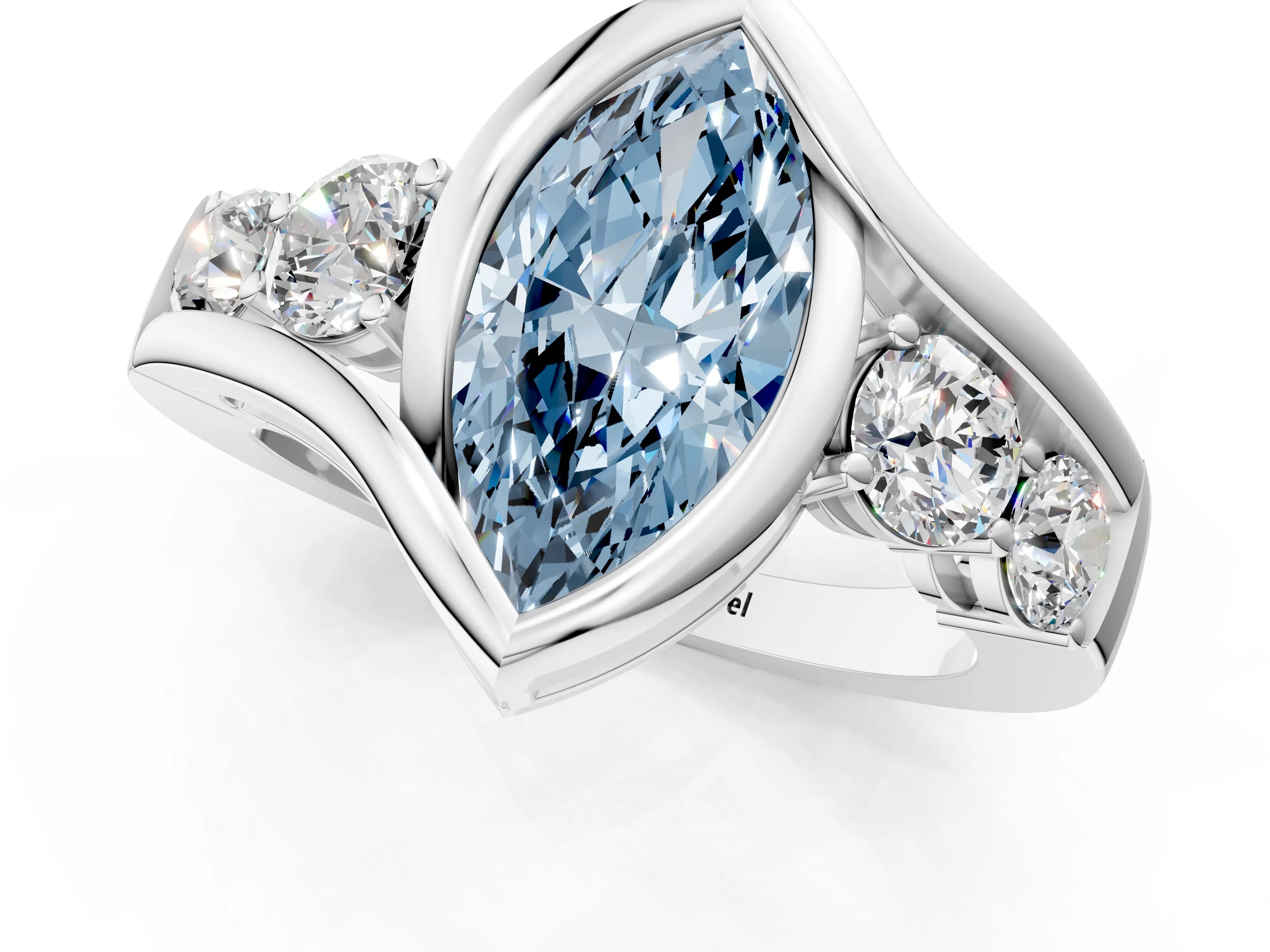 White gold Bezel Set Fancy Blue Marquise Cut Diamond Split Shank Ring_1