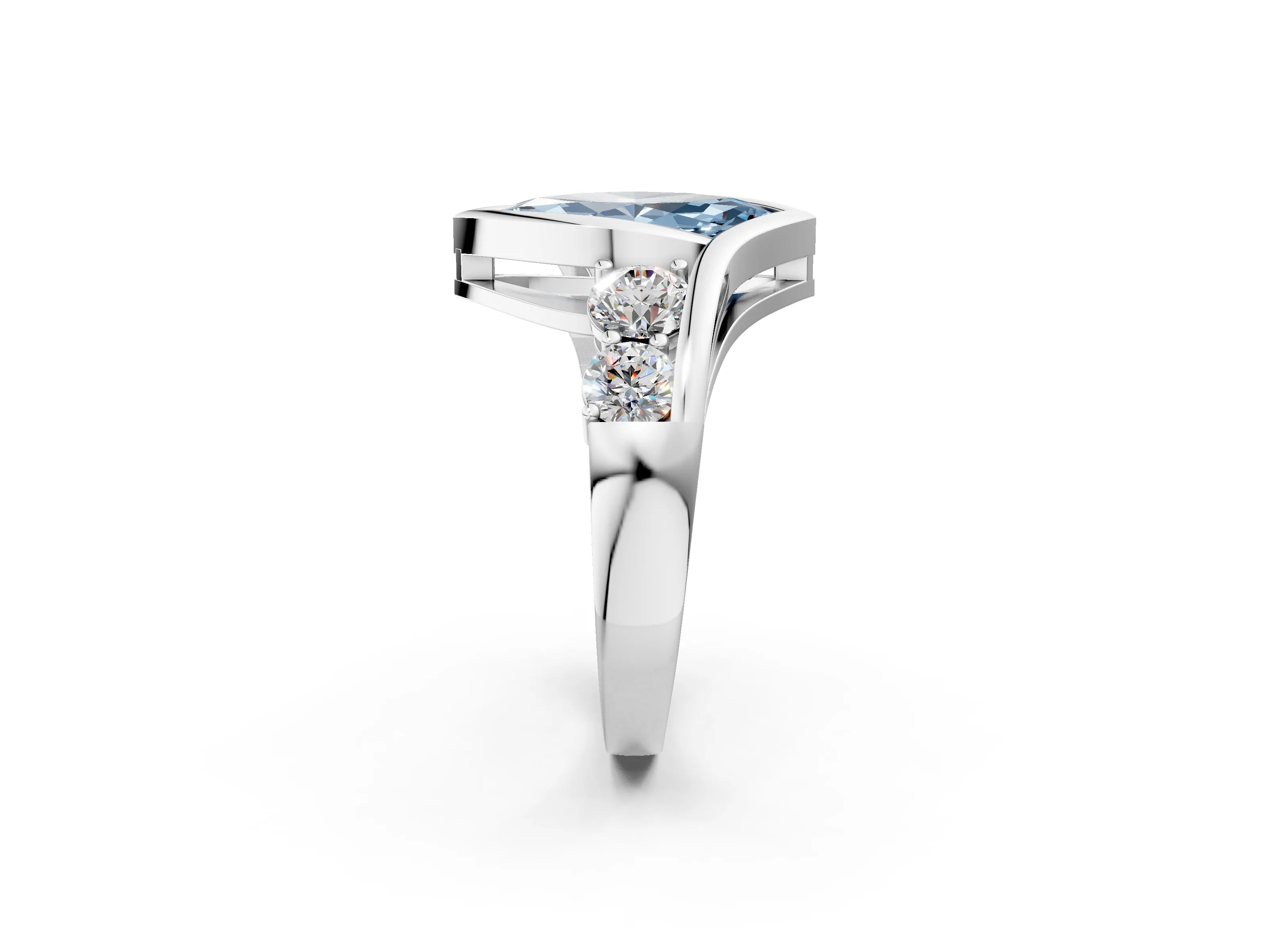 White gold Bezel Set Fancy Blue Marquise Cut Diamond Split Shank Ring_2