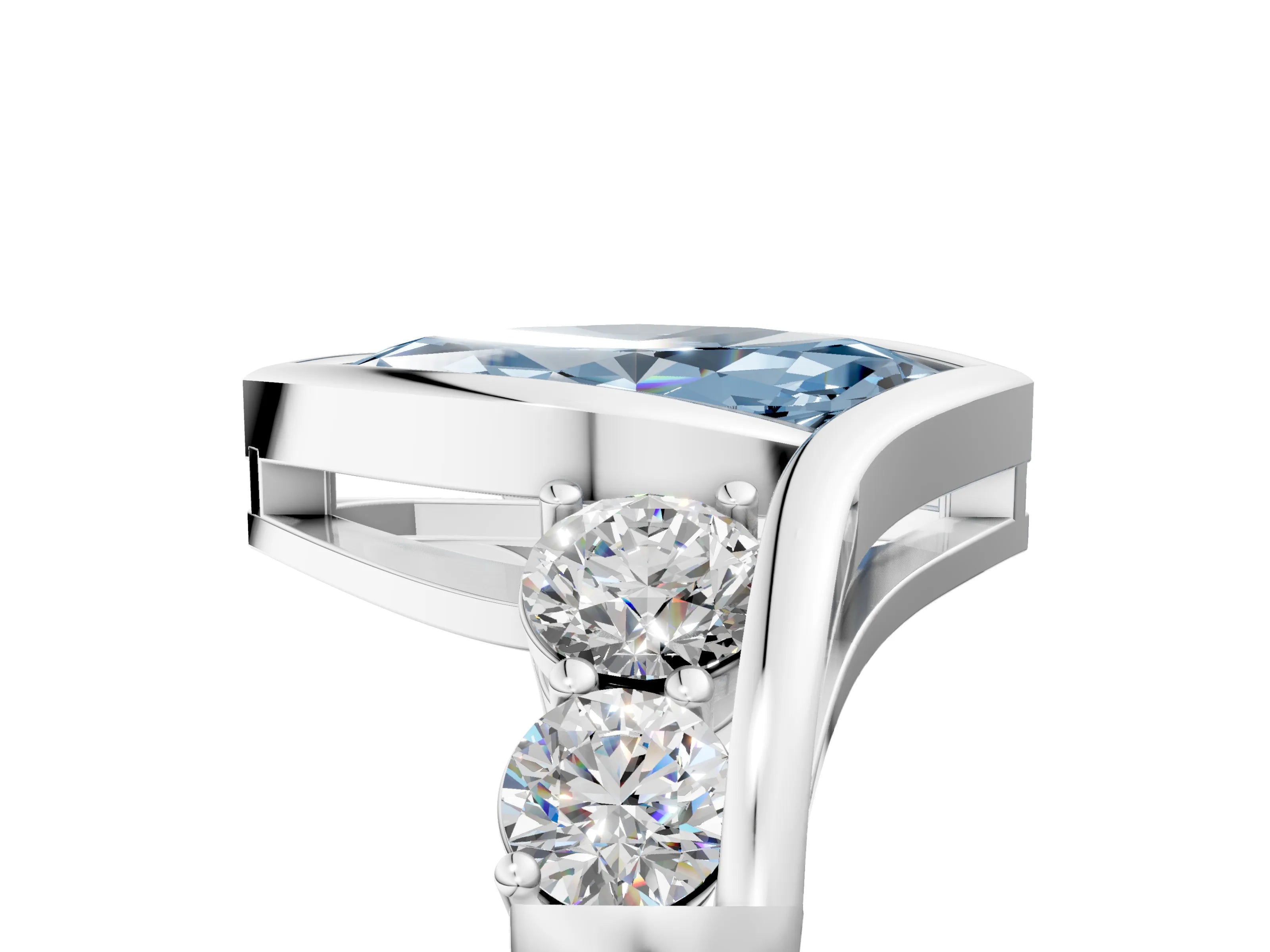 White gold Bezel Set Fancy Blue Marquise Cut Diamond Split Shank Ring_29