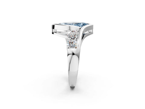 White gold Bezel Set Fancy Blue Marquise Cut Diamond Split Shank Ring_2