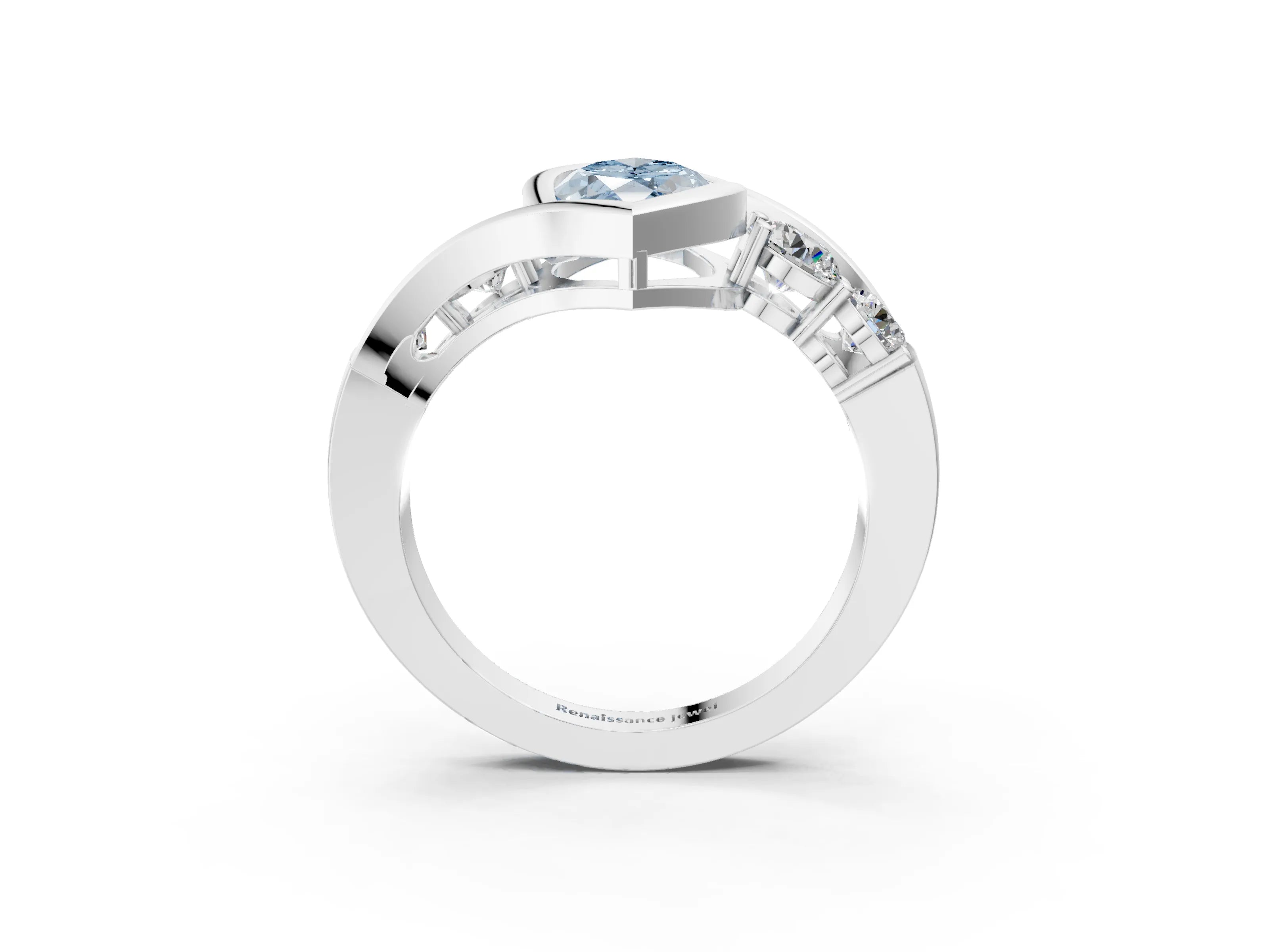 White gold Bezel Set Fancy Blue Marquise Cut Diamond Split Shank Ring_3