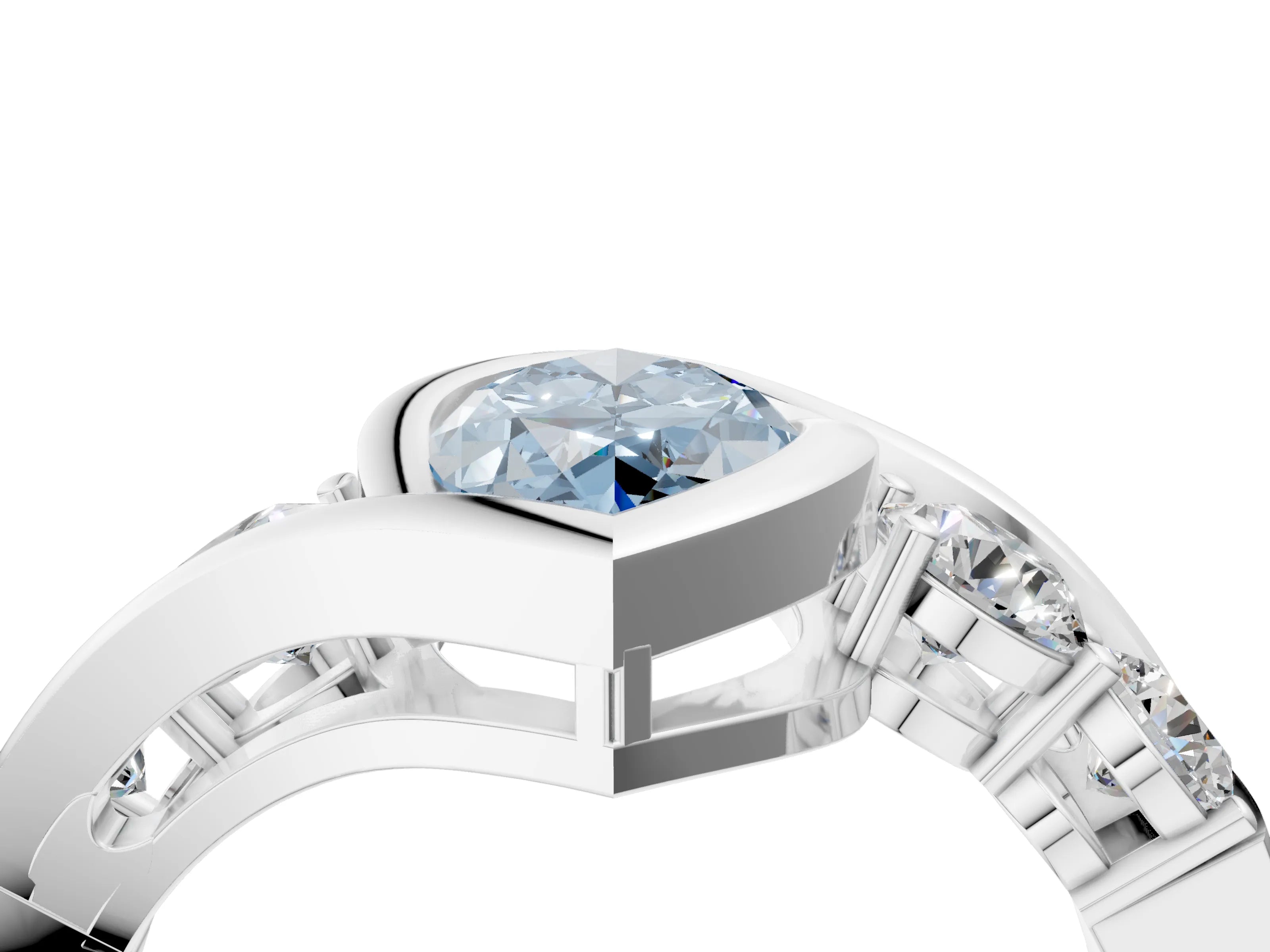 White gold Bezel Set Fancy Blue Marquise Cut Diamond Split Shank Ring_4