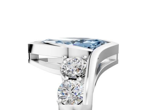 White gold Bezel Set Fancy Blue Marquise Cut Diamond Split Shank Ring_5