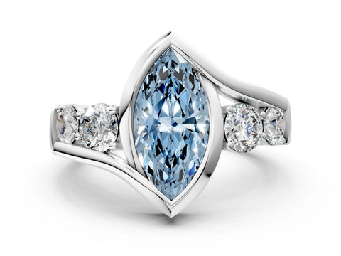 White gold Bezel Set Fancy Blue Marquise Cut Diamond Split Shank Ring