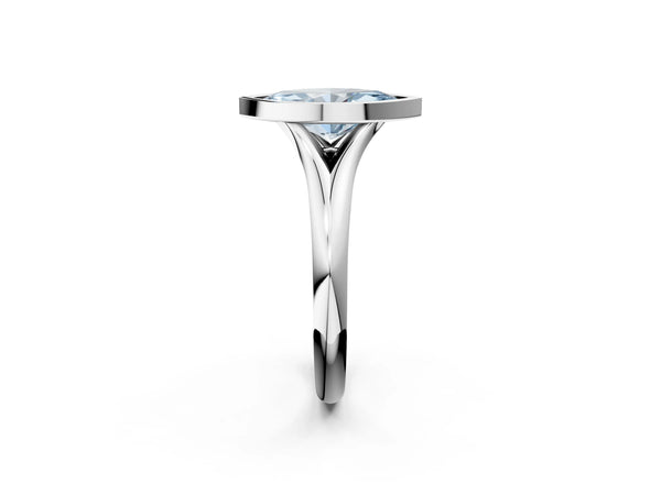White gold Bezel Set Fancy Blue Marquise  Solitaire Diamond Ring with Smooth Band