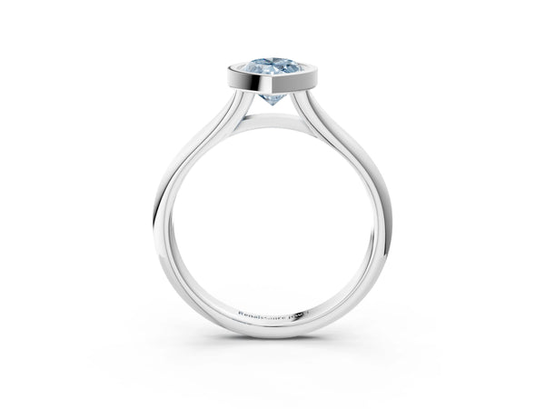 White gold Bezel Set Fancy Blue Marquise  Solitaire Diamond Ring with Smooth Band