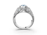 White gold Bezel Set Fancy Blue Oval Cut Diamond Milgrain Band Ring_3