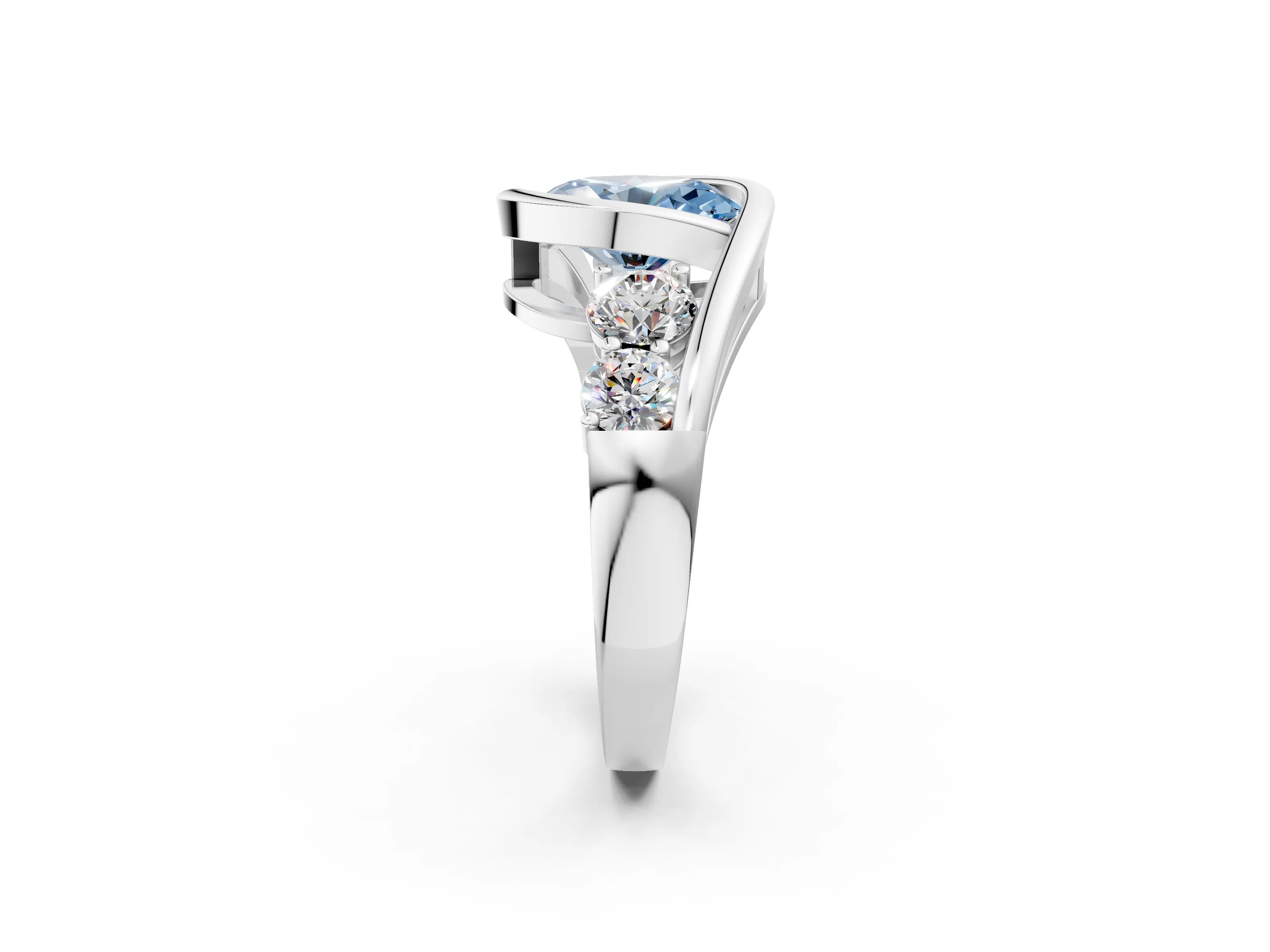 White gold Bezel Set Fancy Blue Oval Cut Diamond Split Shank Ring_2