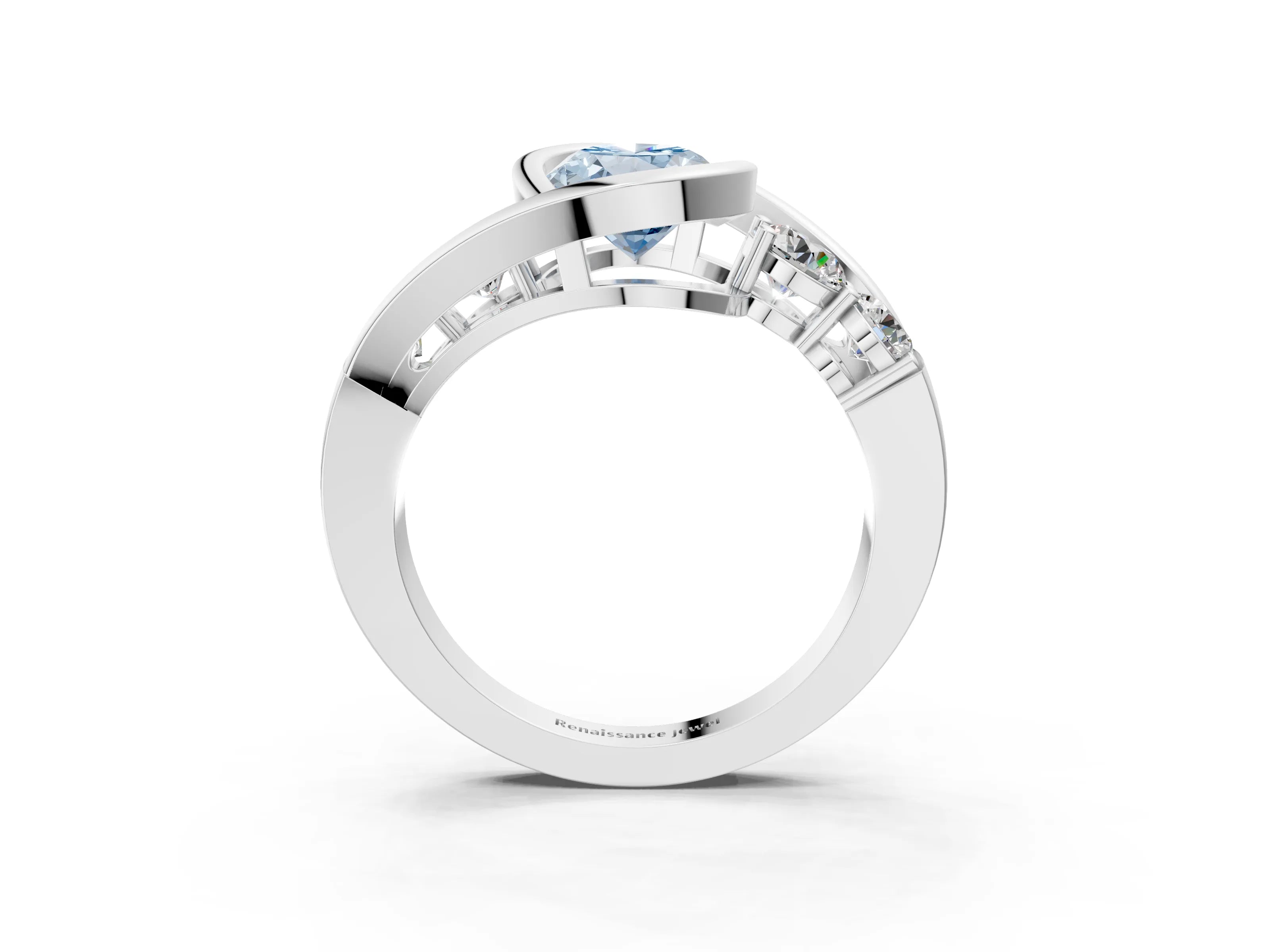 White gold Bezel Set Fancy Blue Oval Cut Diamond Split Shank Ring_3