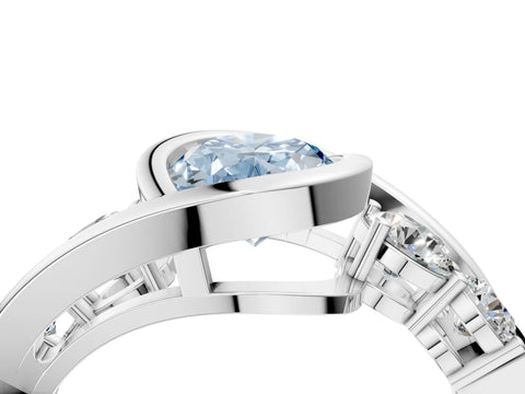 White gold Bezel Set Fancy Blue Oval Cut Diamond Split Shank Ring_4