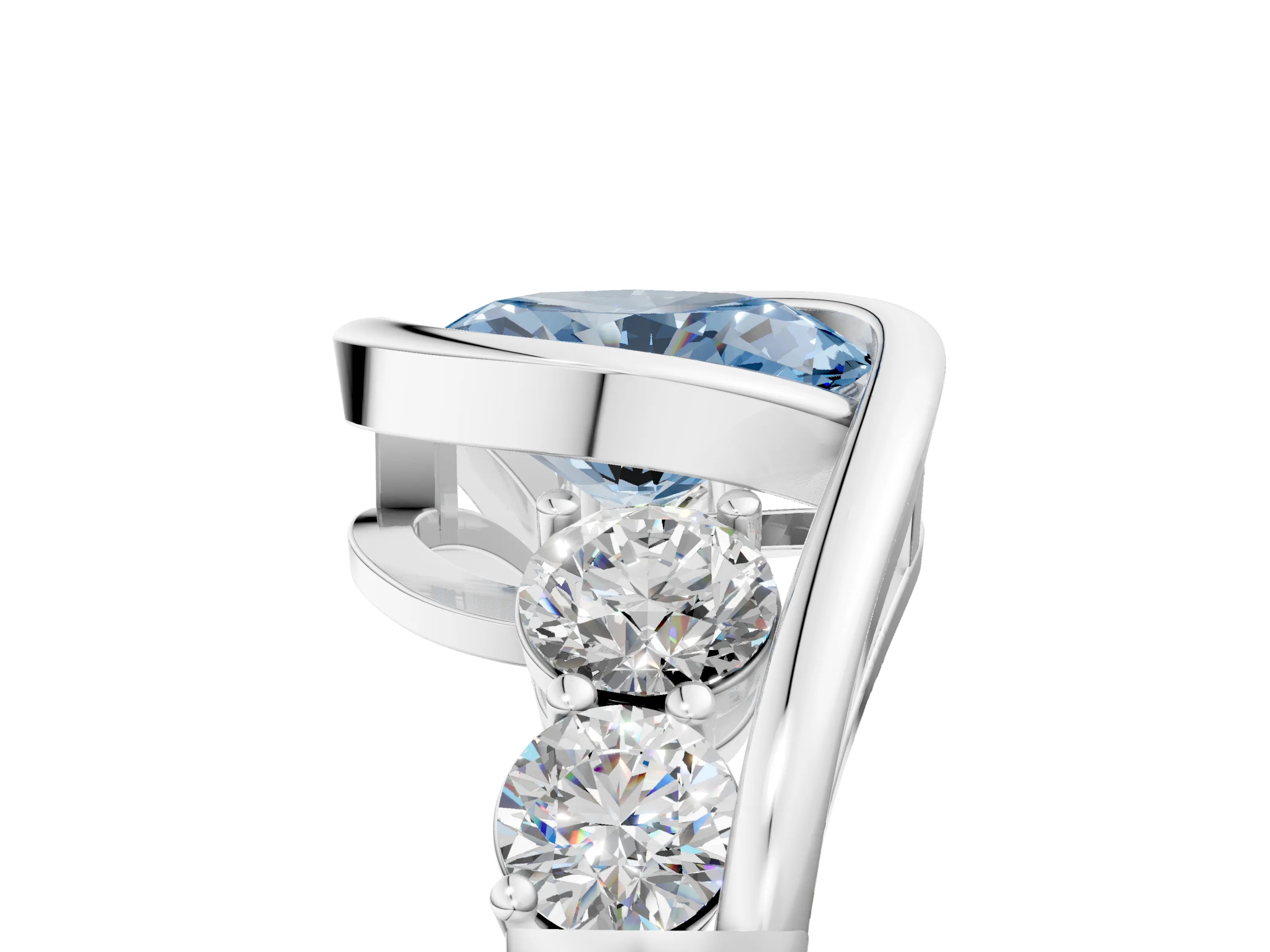 White gold Bezel Set Fancy Blue Oval Cut Diamond Split Shank Ring_5