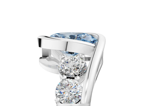 White gold Bezel Set Fancy Blue Oval Cut Diamond Split Shank Ring_5