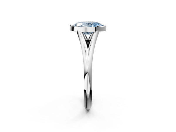 White gold Bezel Set Fancy Blue Oval  Cut Solitaire Ring with Tapered Band