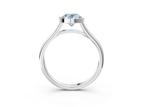 White gold Bezel Set Fancy Blue Oval  Cut Solitaire Ring with Tapered Band