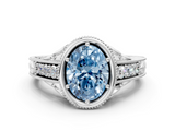White gold Bezel Set Fancy Blue Oval  Diamond Milgrain Pave Engagement Ring_58