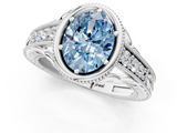 White gold Bezel Set Fancy Blue Oval  Diamond Milgrain Pave Engagement Ring_59