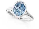 White gold Bezel Set Fancy Blue Oval  Solitaire Diamond Ring with Smooth Band 1