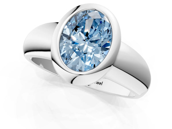 White Gold Oval Bezel Solitaire Engagement Ring Setting for Fancy Blue Center