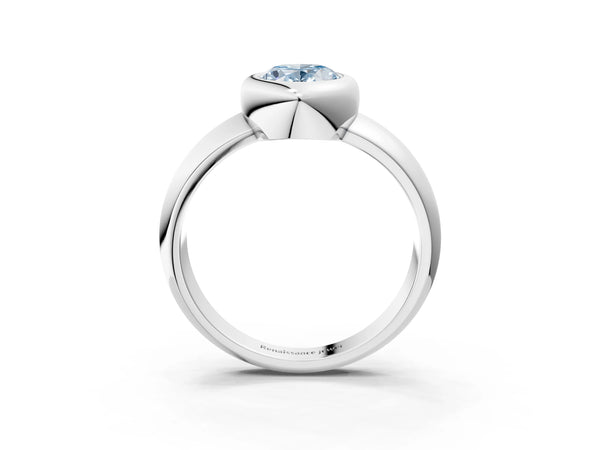White Gold Oval Bezel Solitaire Engagement Ring Setting for Fancy Blue Center